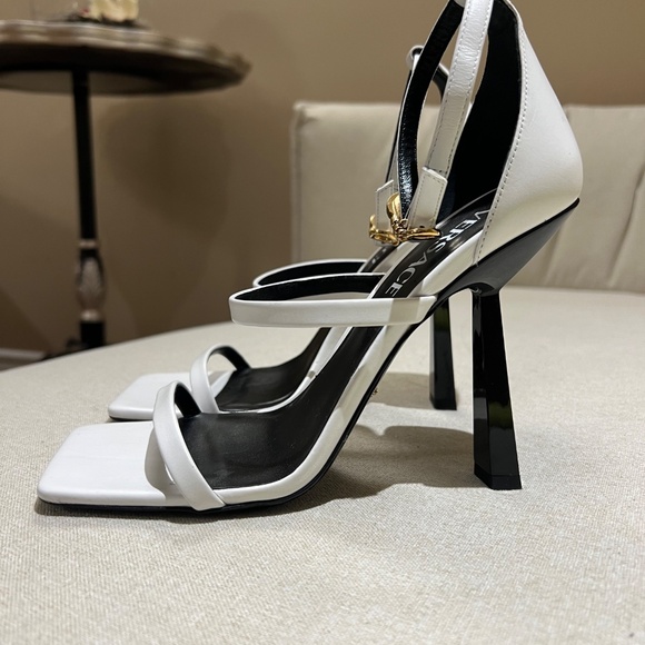 Versace White Safety Pin Heel Sandals - Picture 3 of 6